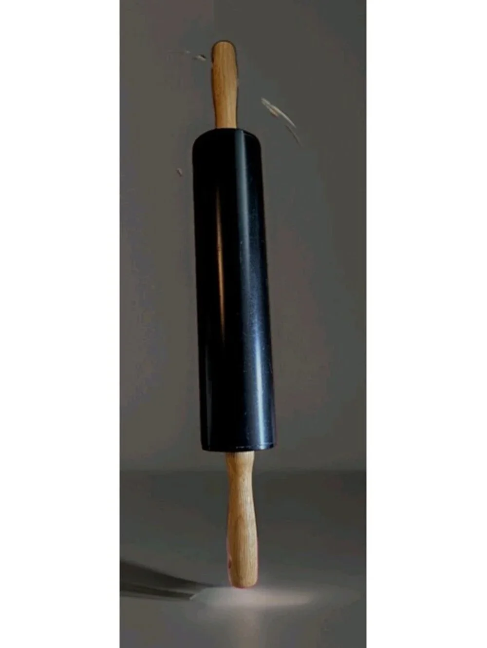 Vintage ROLLING PIN - Black Metal Pastry Roller / Wood Handles ~ 18 x 2.5”
